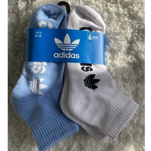 Adidas Quarter Socks 6 Pair NEW Size 6–12 Blue Green White Logo Cushioned Unisex